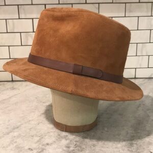 Vintage Designer Collection Suede Fedora Mens M Brown Leather Hat Made in‎ USA